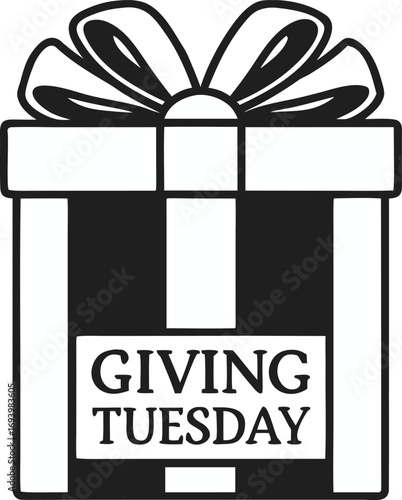 Giving Tuesday gift box with ribbon and text present