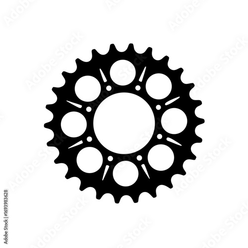 Black sprocket with circular cutouts design on transparent background silhouette