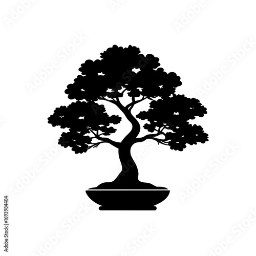 Silhouette of a bonsai tree in a pot art on transparent background