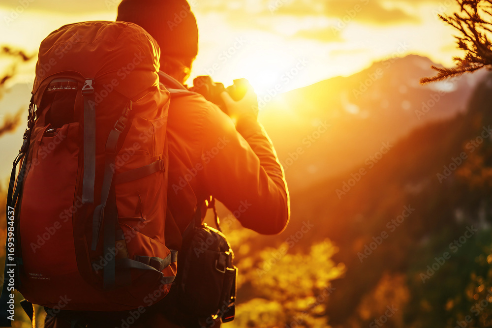 Fototapeta premium Professional photographer taking pictures with a large SLR camera ai generative