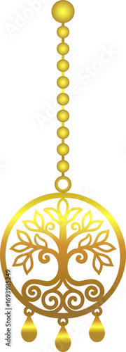 Golden Kazakh pendant with beads № S2-10