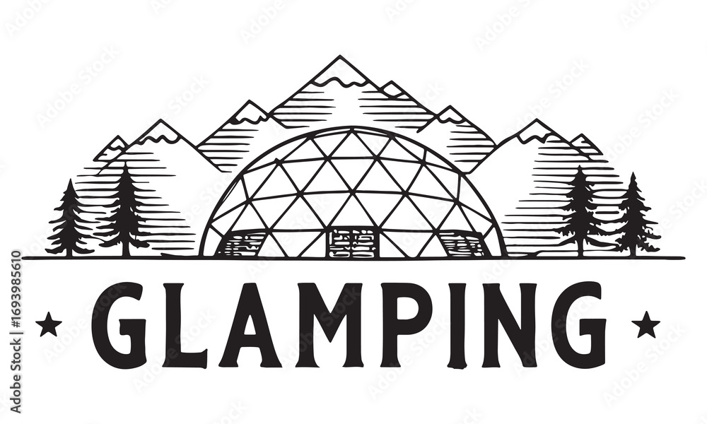 Fototapeta premium Camping and Glamping Vector Mountain Tents, Outdoor Adventure, Eco Travel