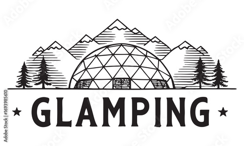 Camping and Glamping Vector Mountain Tents, Outdoor Adventure, Eco Travel