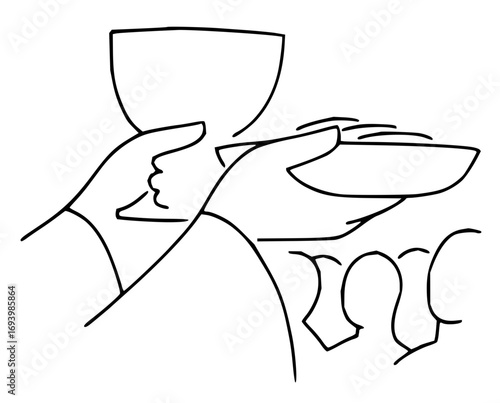 Hands offer communion cup and bread symbolizing faith, community, and spiritual connection
