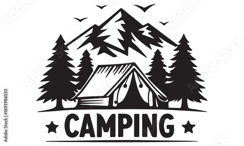Camping and Glamping Vector Mountain Tents, Outdoor Adventure, Eco Travel