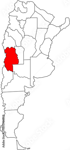 A vector map of Argentina highlighting the Mendoza province. Ideal for geographical studies, wine industry reports, and data visualization.

