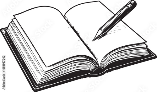 Open Book with Blank Pages and Pencil for Writing or Study