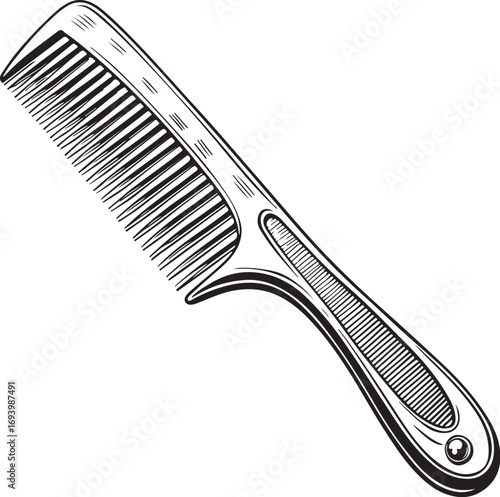 Hair Comb Hairbrush Vector Illustration, Sketch Drawing Line Linear Symbol Icon Engraving Coloring Book, Hand-drawn Doodle Black and White Isolated