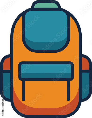 Simple orange and blue backpack icon with dark background