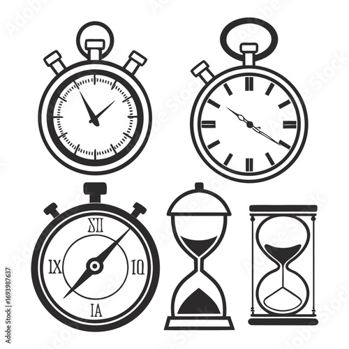 Принти на полотні Collection of timekeeping device silhouettes stopwatch timer