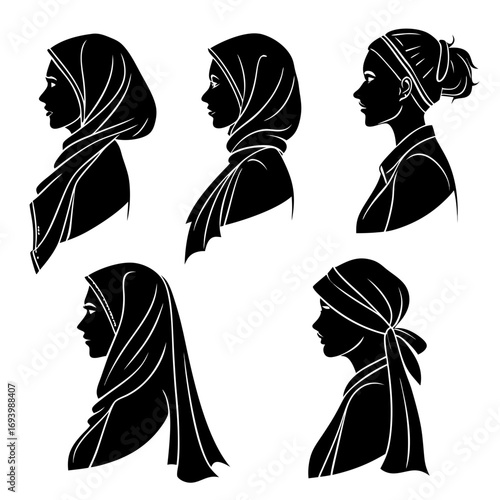 Diverse female headscarf and shawl styles hijab silhouette