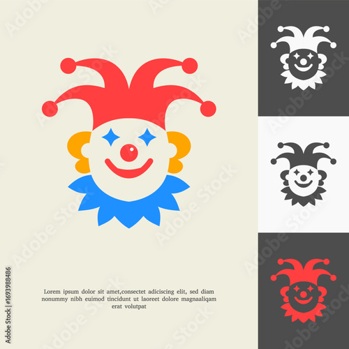 Happy Clown Jester Logo Colorful Cartoon Character Illustration