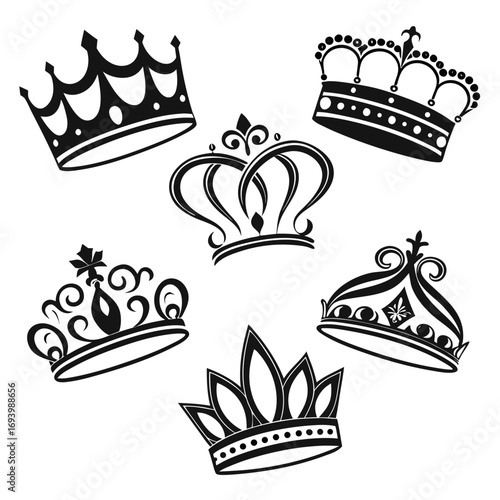 Diverse royal crowns and tiaras black silhouette collection royalty regal