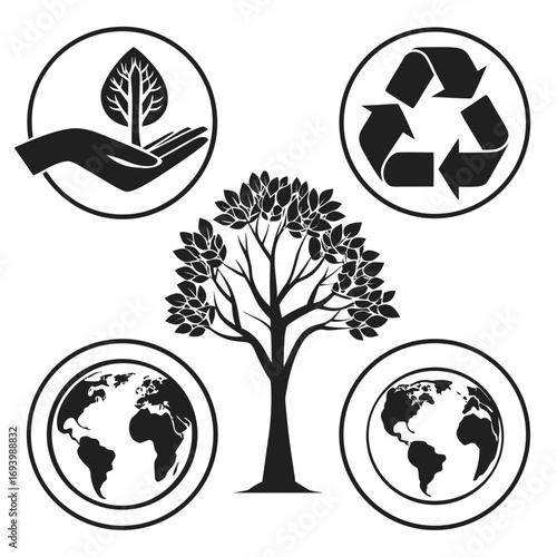 Eco conservation symbols tree earth recycling hand vector