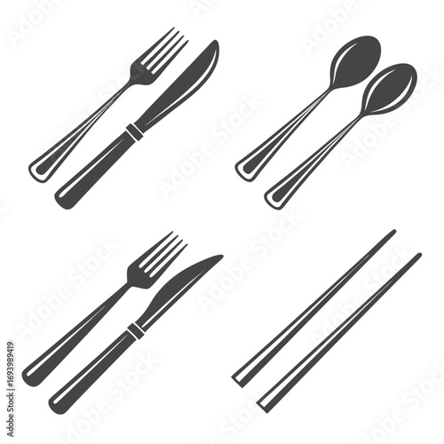 Fork knife spoons chopsticks icons cutlery