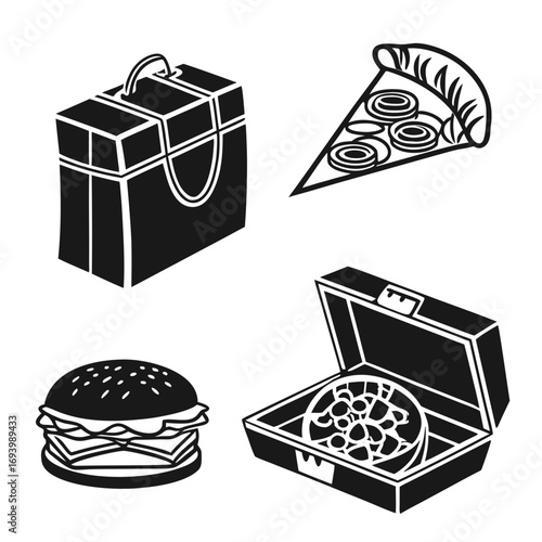 Food containers pizza burger lunchbox pizza box food icons