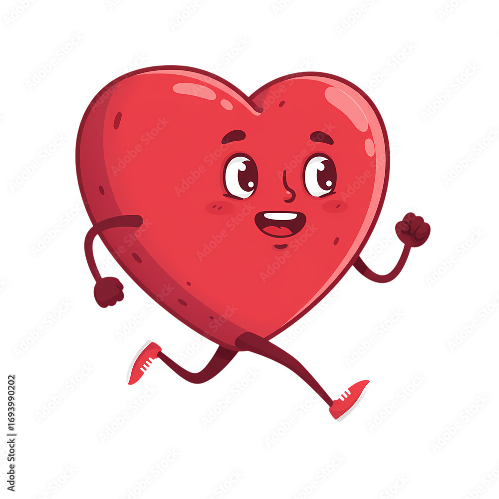 Fototapeta premium Running Heart: A Vibrant Cartoon Character for Health & Love
