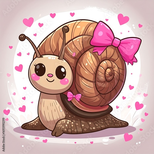 Cute snail with pink bow