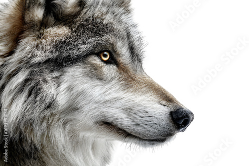 Wallpaper Mural Side portrait of gray wolf with piercing eyes and thick fur isolated on transparent background Torontodigital.ca