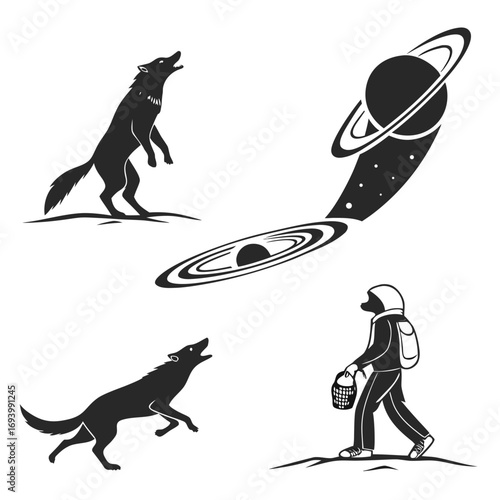 Howling wolves astronaut planet black hole wolf