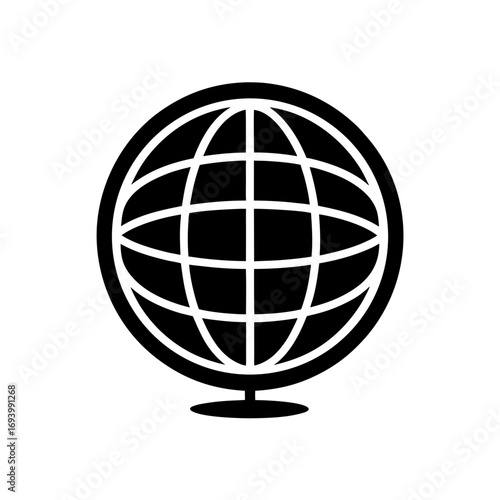 Simple black globe illustration on transparent background silhouette