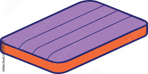 Isometric illustration of a purple inflatable air mattress with orange base
