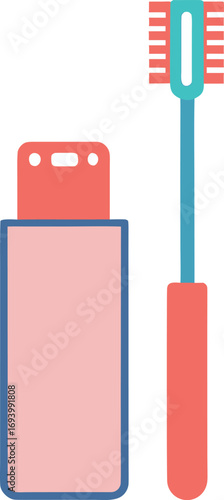 Stylized flat icon of mascara and applicator brush