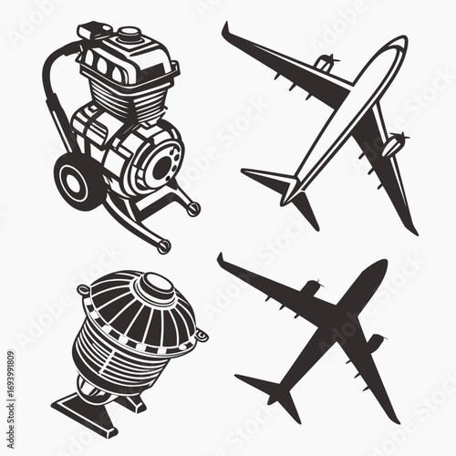 Jet engine and airplane silhouettes aircraft propulsion