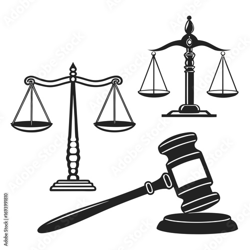 Justice scales and gavel silhouettes legal