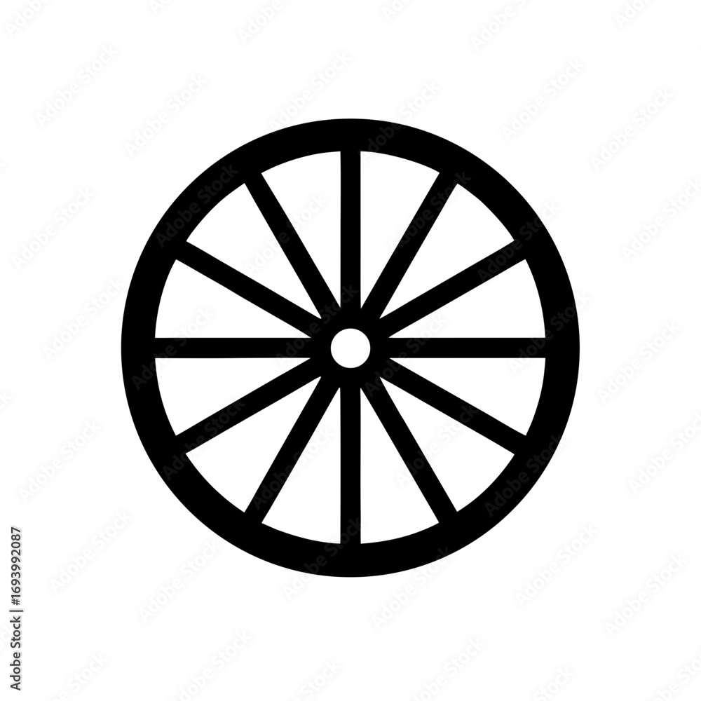 Fototapeta premium Simple black wagon wheel icon on transparent background silhouette