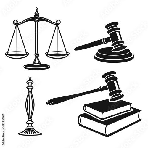 Legal justice symbols scales gavel books scales of justice