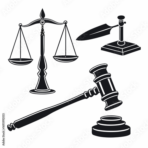 Legal justice symbols scales gavel inkwell scales of justice legal icons