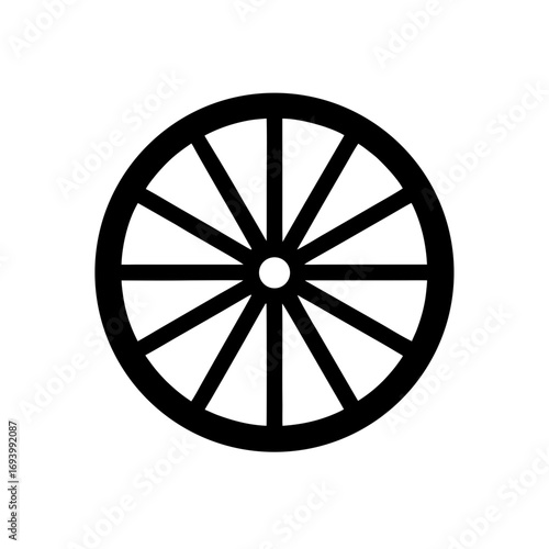 Simple black wagon wheel icon on transparent background silhouette