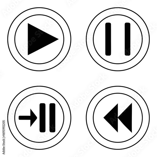 Media control icons play pause stop rewind play icon pause icon