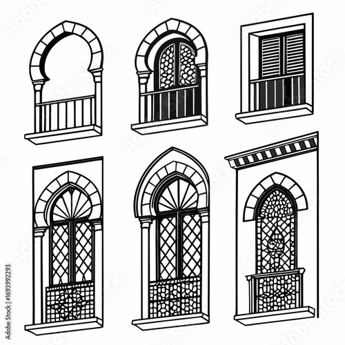 Middle Eastern architectural windows and arches architecture balconies