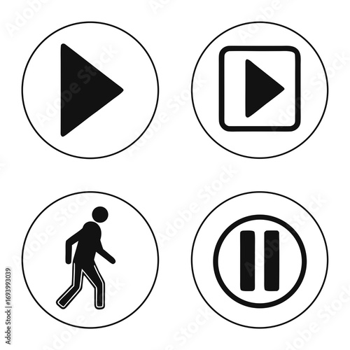 Play pause stop walking icons play icon pause icon