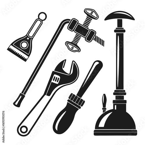 Plumbing tools collection wrench plunger pipe clamp tool set