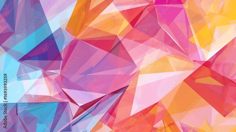 Fototapeta premium Abstract geometric background featuring polygonal shapes in blue pink orange and yellow hues