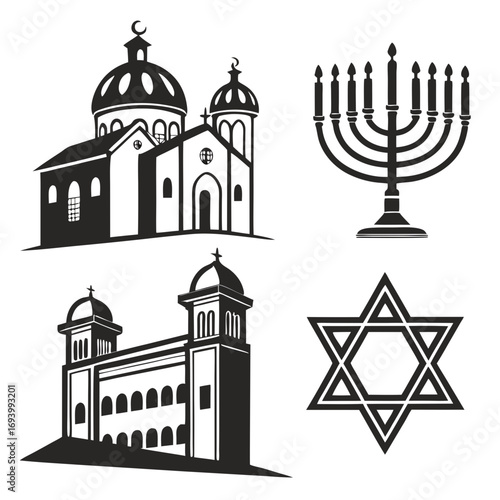 Religious buildings menorah star of david symbols synagogue church