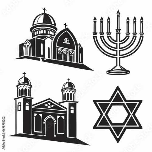 Religious buildings menorah star of david symbols synagogue church