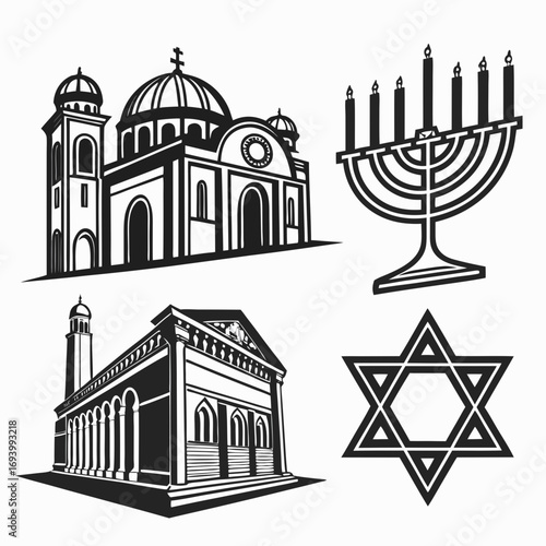 Religious buildings menorah star of david symbols synagogue church