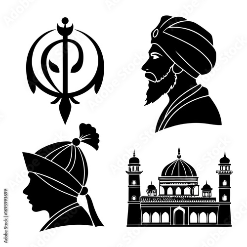 Sikh cultural icons and architecture silhouettes sikhism symbol
