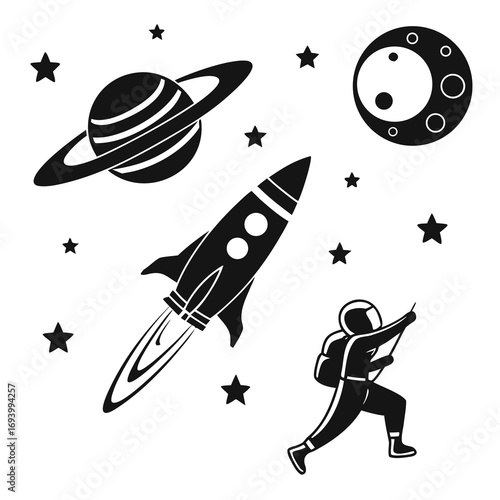 Space exploration rocket planet astronaut stars vector