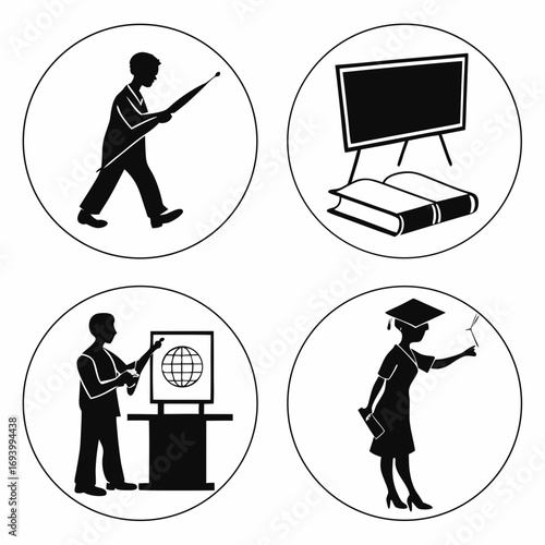 Teacher icons showing teaching and graduation silhouette