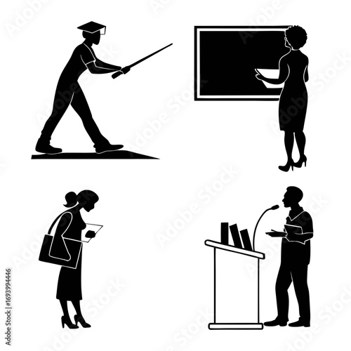 Teachers lecturing presenting and studying silhouettes professor lecturer