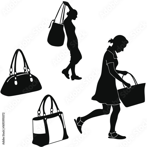 Women carrying handbags silhouette fashion