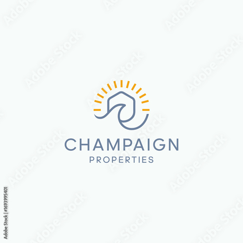 Home Ocean with wave icon logo design for hotel travel business logo design 