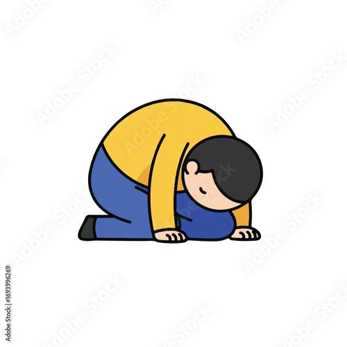 A forlorn cartoon figure is depicted slumped over from a high angle, presented as a minimalist 2D flat vector illustration with solid colors on a clean white background.