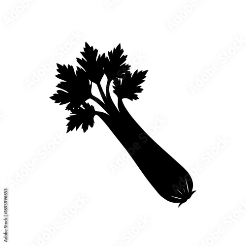 Silhouette image of a celery on transparent background