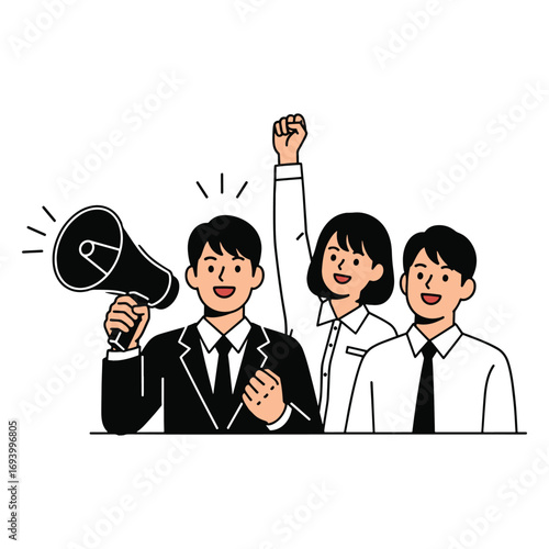 Team announces exciting news with megaphone vector